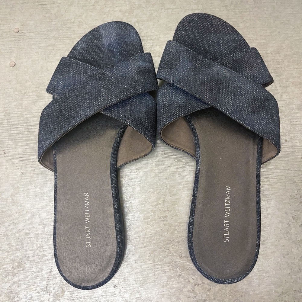 Worn Once Stuart Weitzman Denim Crisscross Flats